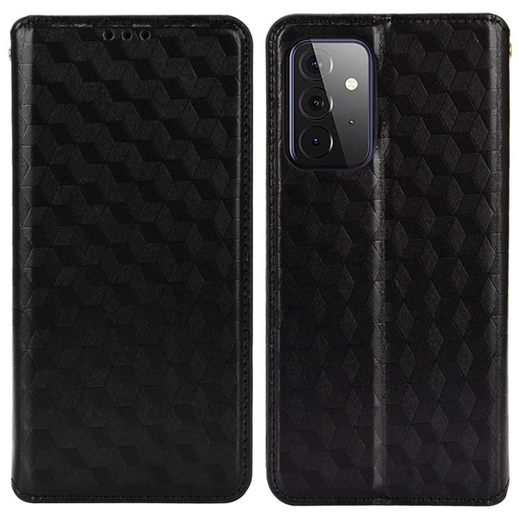 Imprinting 3D Rhombus Pattern Phone Case PU Leather Cover + Inner TPU Protective Case with Stand Wallet for Samsung Galaxy A72 5G/A72 4G - Black-1
