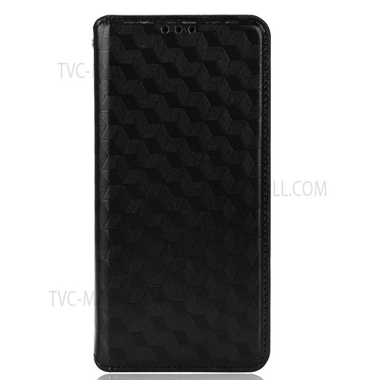 Imprinting 3D Rhombus Pattern Phone Case PU Leather Cover + Inner TPU Protective Case with Stand Wallet for Samsung Galaxy A72 5G/A72 4G - Black-2