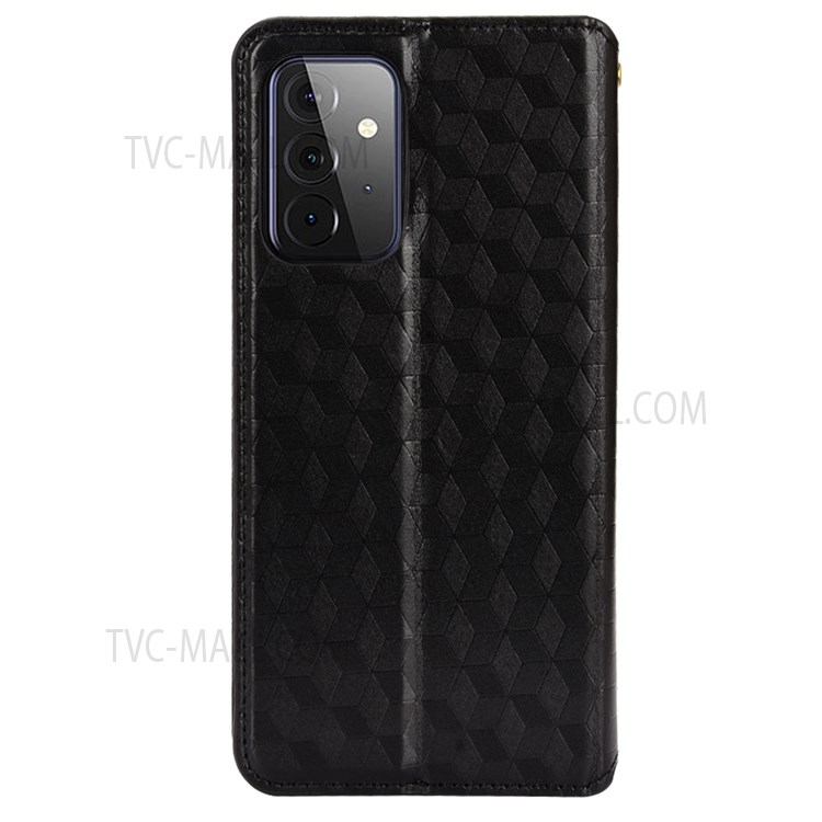 Imprinting 3D Rhombus Pattern Phone Case PU Leather Cover + Inner TPU Protective Case with Stand Wallet for Samsung Galaxy A72 5G/A72 4G - Black-3
