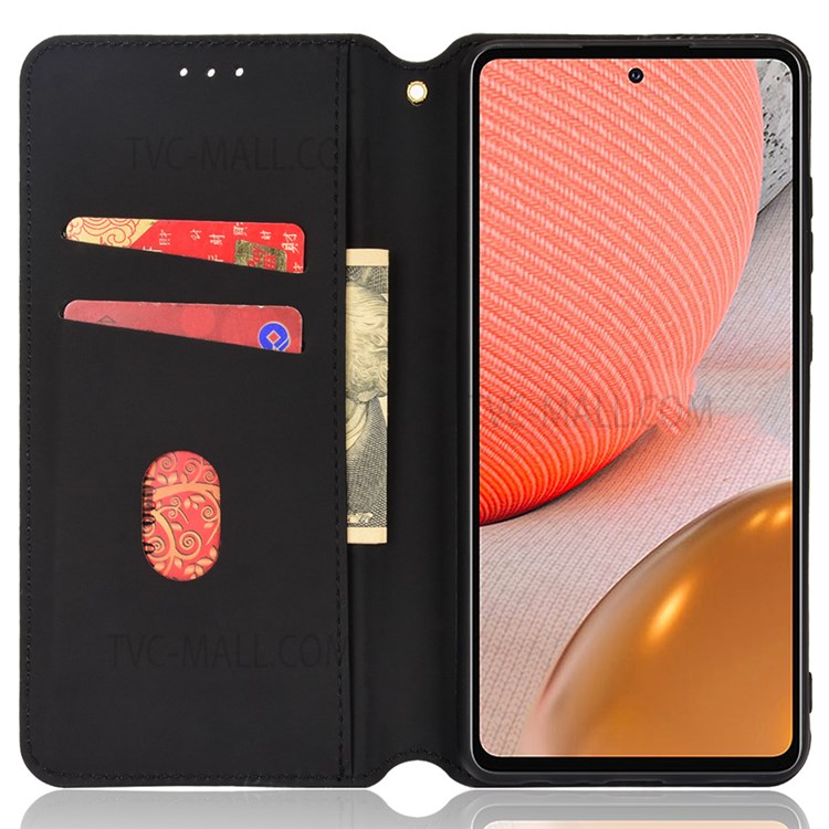 Imprinting 3D Rhombus Pattern Phone Case PU Leather Cover + Inner TPU Protective Case with Stand Wallet for Samsung Galaxy A72 5G/A72 4G - Black-5