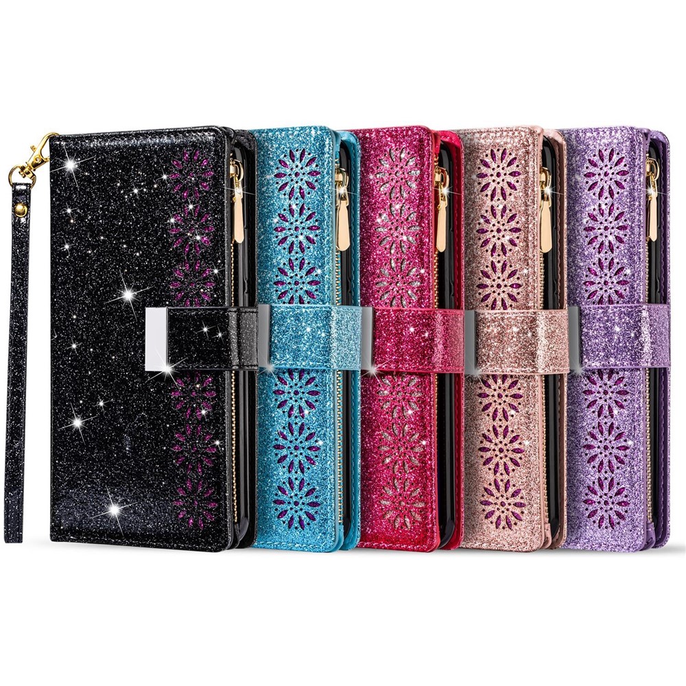Drop-proof Laser Workmanship Starry Style Zipper Wallet Stand Leather Phone Case with Strap for Samsung Galaxy A53 5G - Black-10