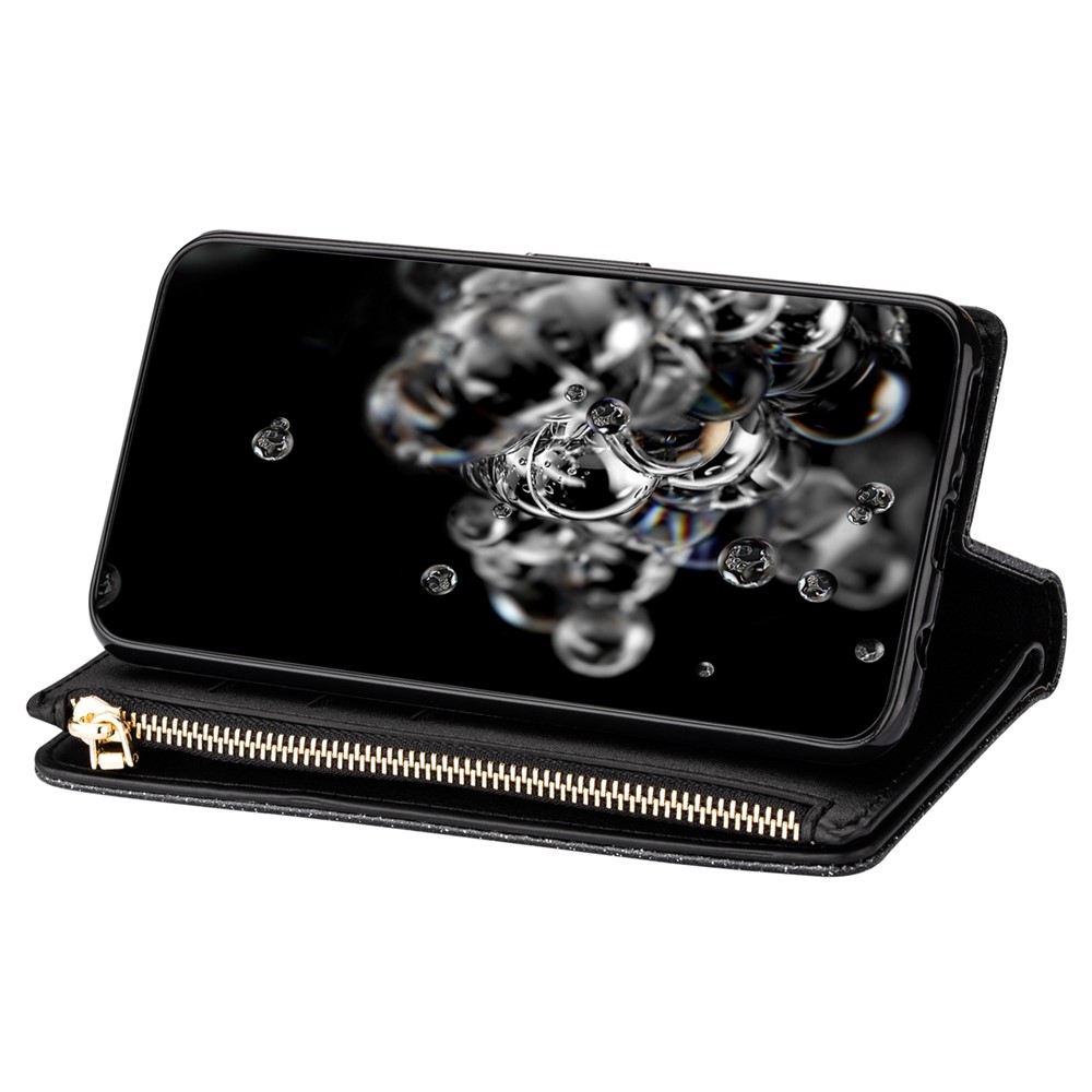 Drop-proof Laser Workmanship Starry Style Zipper Wallet Stand Leather Phone Case with Strap for Samsung Galaxy A53 5G - Black-4
