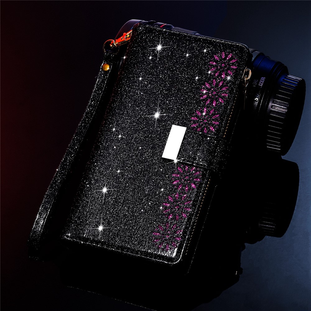 Drop-proof Laser Workmanship Starry Style Zipper Wallet Stand Leather Phone Case with Strap for Samsung Galaxy A53 5G - Black-9
