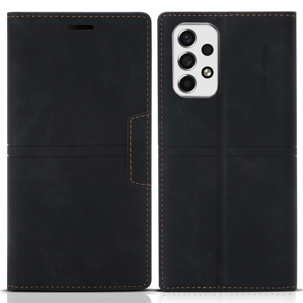 Auto-absorbed Magnetic PU Leather Case Wallet Stand Phone Cover for Samsung Galaxy A53 5G - Black-1