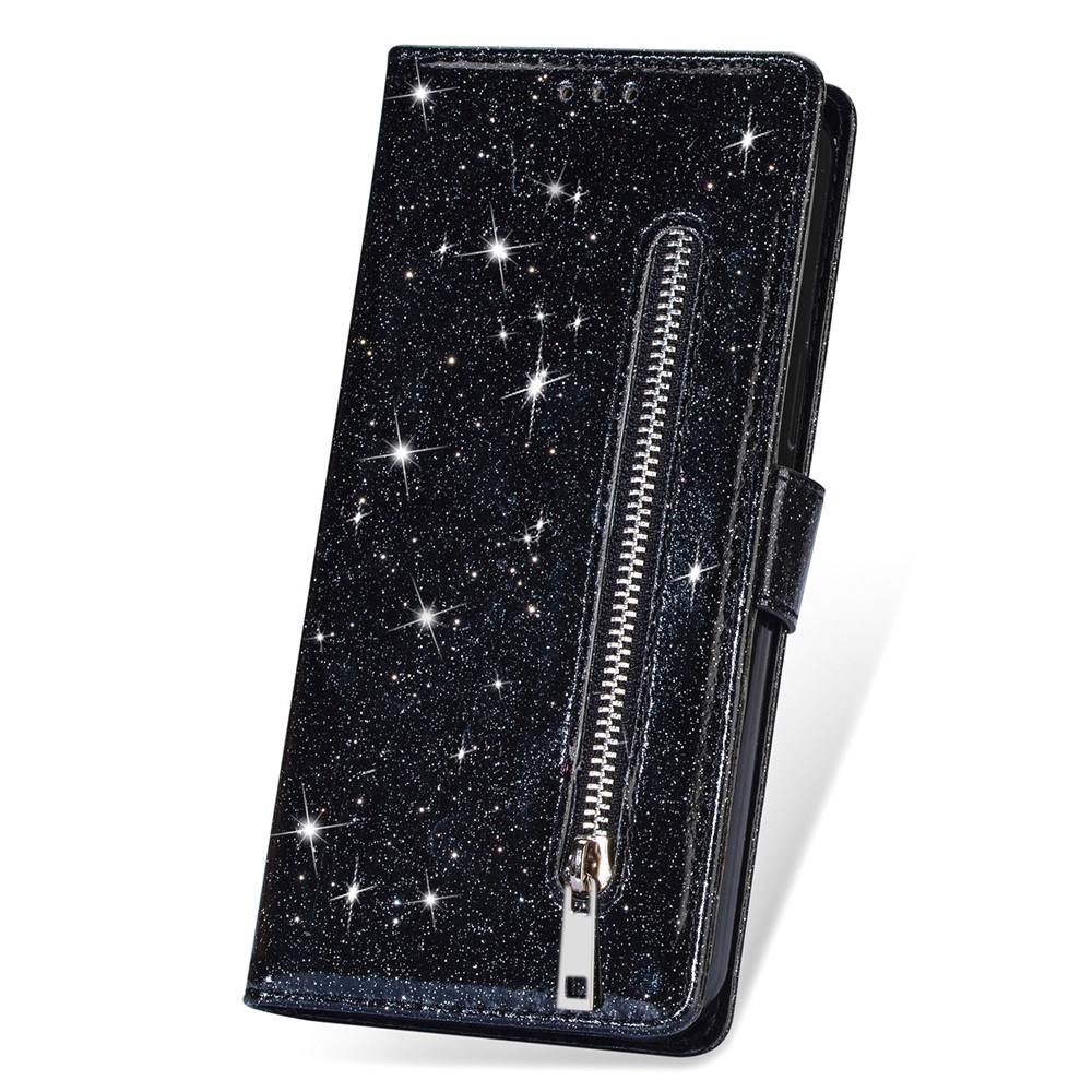 Glitter Sequins PU Leather + TPU Full Protection Stand Wallet Case with Zipper Pocket and Hand Strap for Samsung Galaxy A53 5G - Black-6