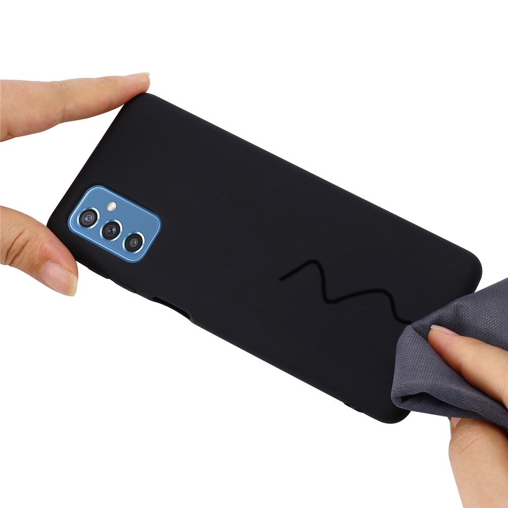 Soft Liquid Silicone Anti-drop Phone Protective Back Case Cover with Wrist Strap for Samsung Galaxy M52 5G - Black-4