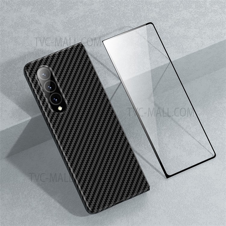 BENKS Carbon Fiber Texture Aramid Fiber Phone Case Shell + Corning Glass Screen Protector + Camera Lens Film for Samsung Galaxy Z Fold3 5G-2