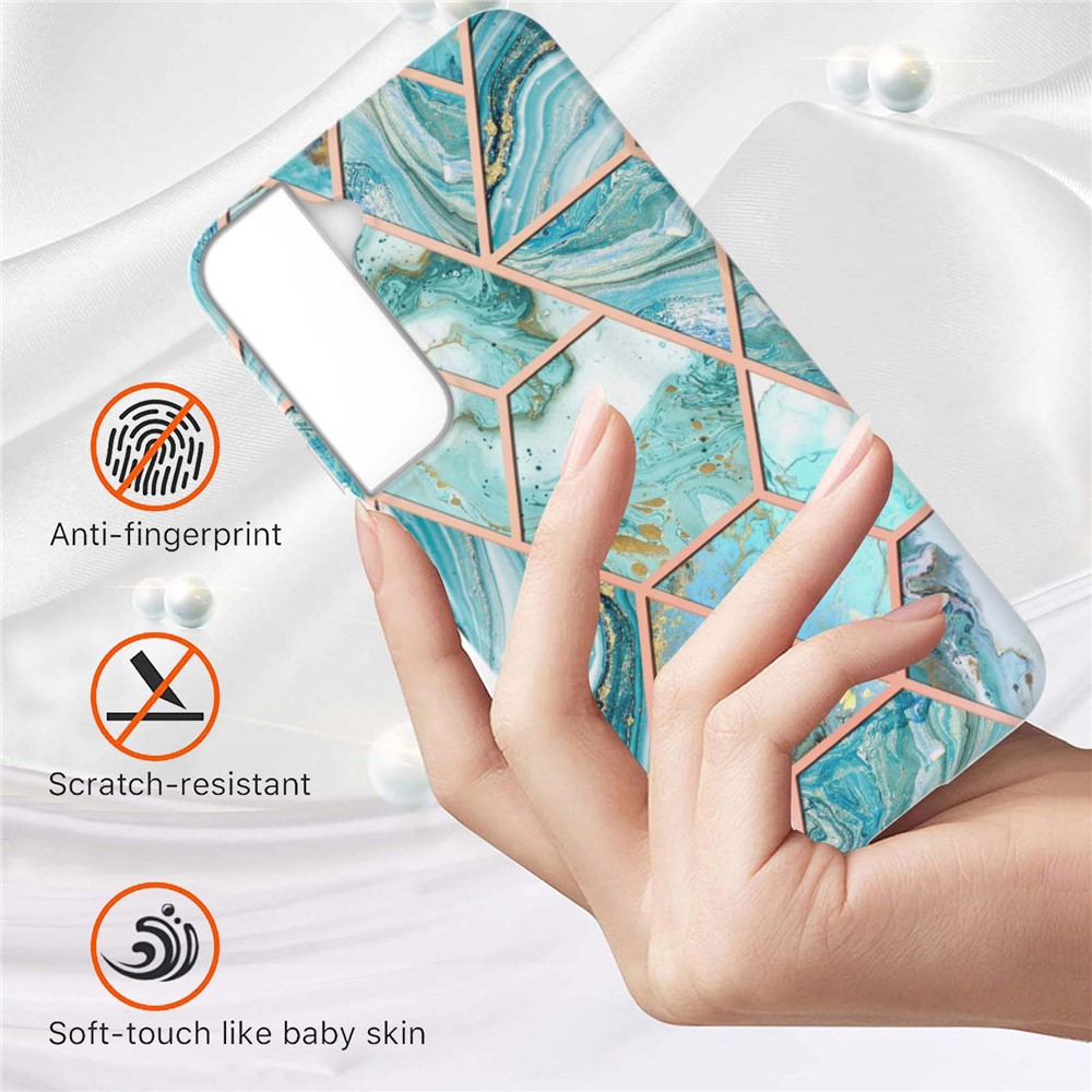 2.0mm Soft TPU IMD Marble Protective Phone Case Electroplating Phone Cover for Samsung Galaxy S22+ 5G - Blue-2