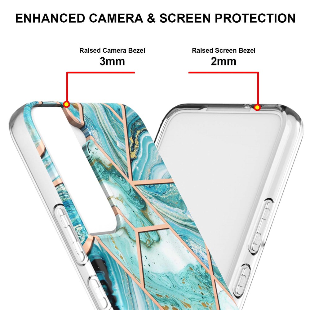 2.0mm Soft TPU IMD Marble Protective Phone Case Electroplating Phone Cover for Samsung Galaxy S22+ 5G - Blue-4