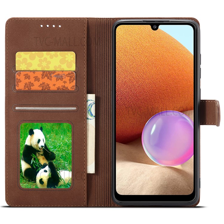 For Samsung Galaxy A32 5G Matte PU Leather RFID Blocking Drop-proof Flip Wallet Phone Case with Stand - Dark Brown-4