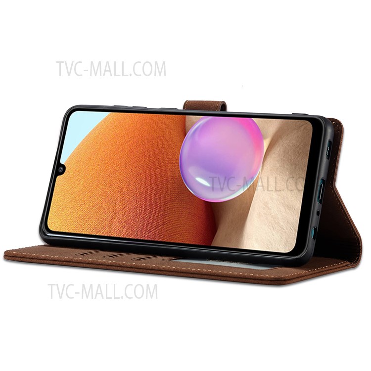 For Samsung Galaxy A32 5G Matte PU Leather RFID Blocking Drop-proof Flip Wallet Phone Case with Stand - Dark Brown-5