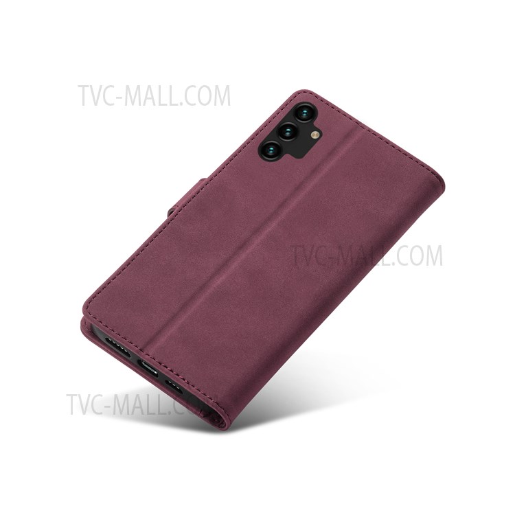 Matte PU Leather Wallet Stand Full Protection Phone Case with RFID Blocking for Samsung Galaxy A13 5G - Wine Red-6