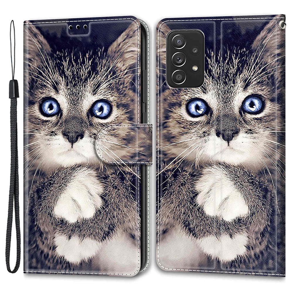 Pattern Printing Leather Flip Case Card Holder Magnet Folio Stand Shockproof TPU Inner Cover with Strap for Samsung Galaxy A53 5G - Cat-1