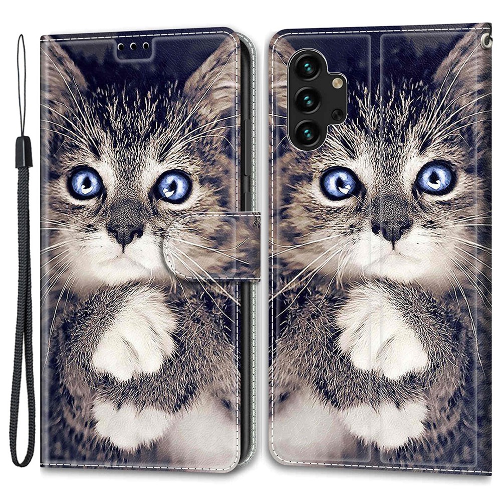 Pattern Printing PU Leather Wrist Strap Stand Feature Flip Case Cover with Card Slots for Samsung Galaxy A13 4G - Cat-1