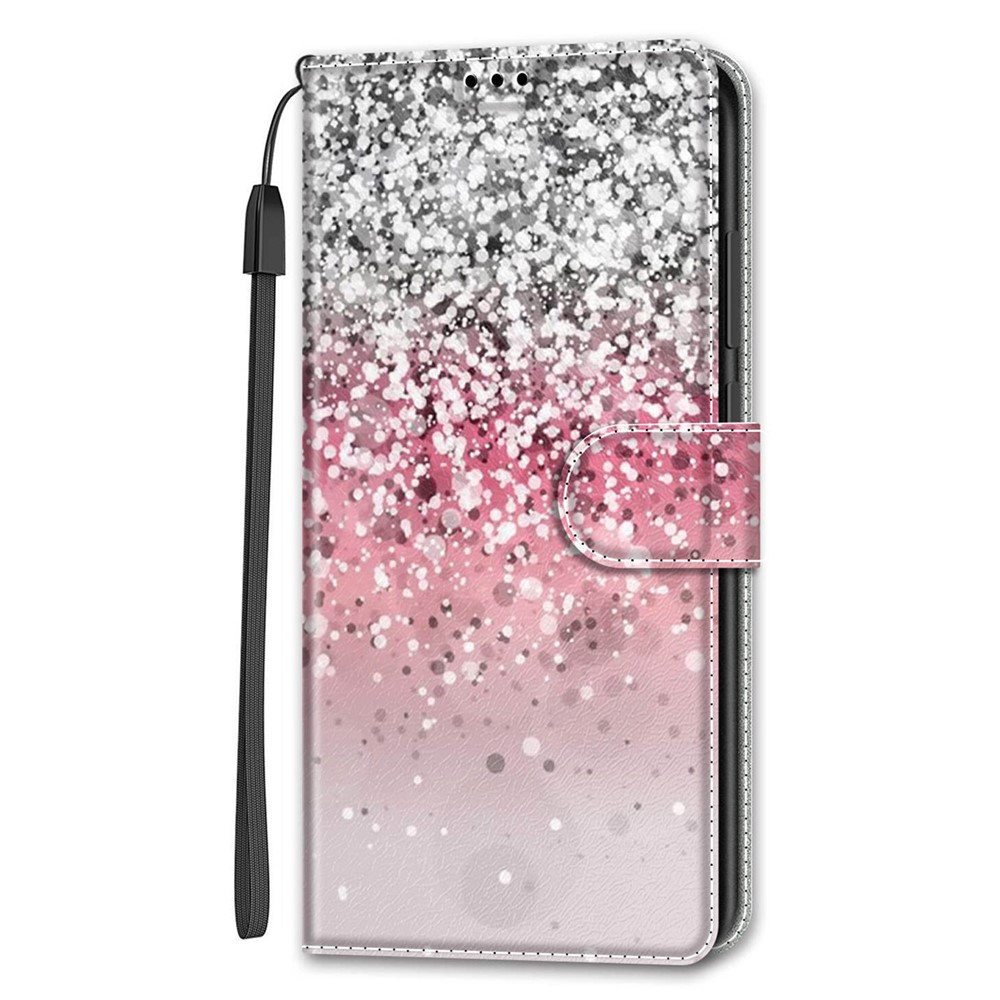 Pattern Printing PU Leather Stand Card Holder Phone Case with Wrist Strap for Samsung Galaxy S22 Ultra 5G - C13 Glittery Powder-2