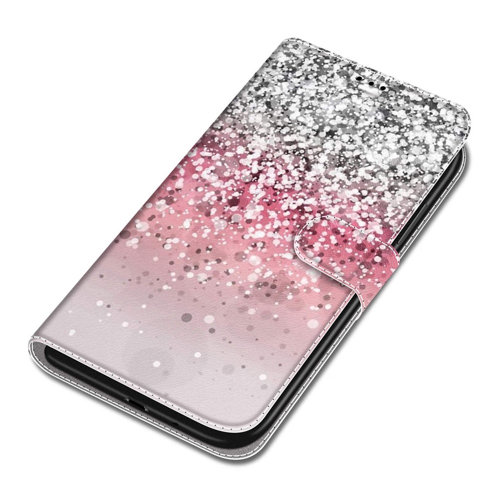 Pattern Printing PU Leather Stand Card Holder Phone Case with Wrist Strap for Samsung Galaxy S22 Ultra 5G - C13 Glittery Powder-6