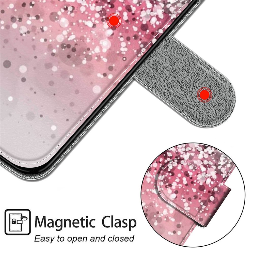 Pattern Printing PU Leather Stand Card Holder Phone Case with Wrist Strap for Samsung Galaxy S22 Ultra 5G - C13 Glittery Powder-7