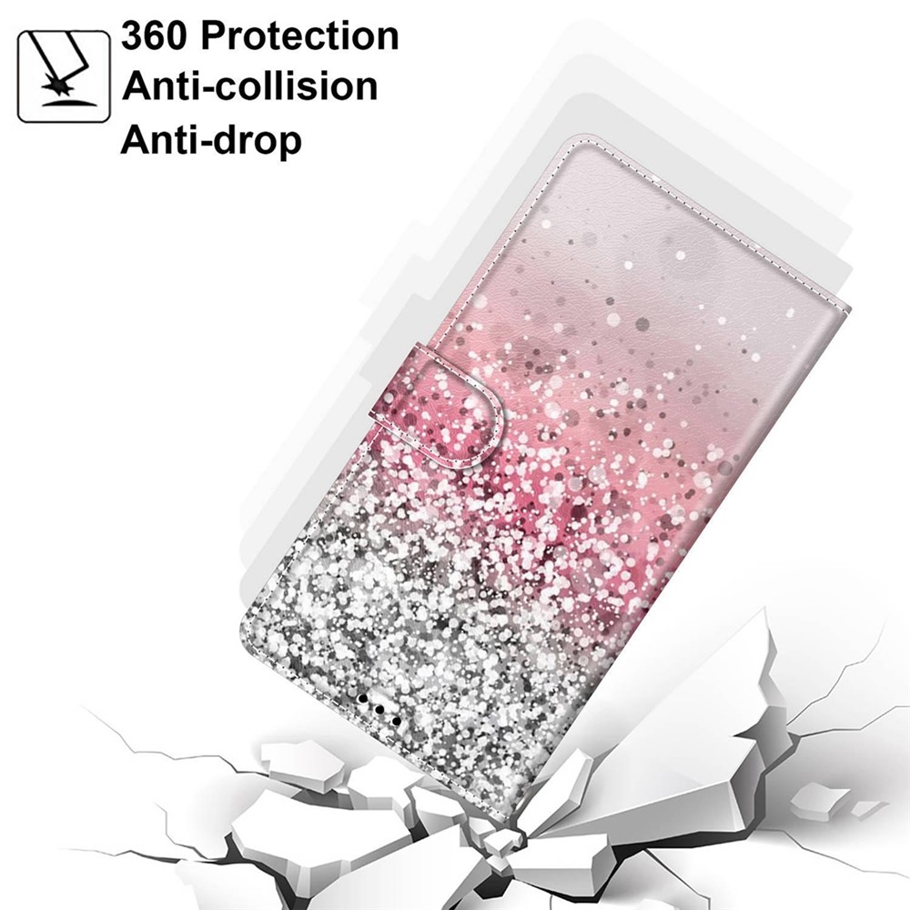 Pattern Printing PU Leather Stand Card Holder Phone Case with Wrist Strap for Samsung Galaxy S22 Ultra 5G - C13 Glittery Powder-8