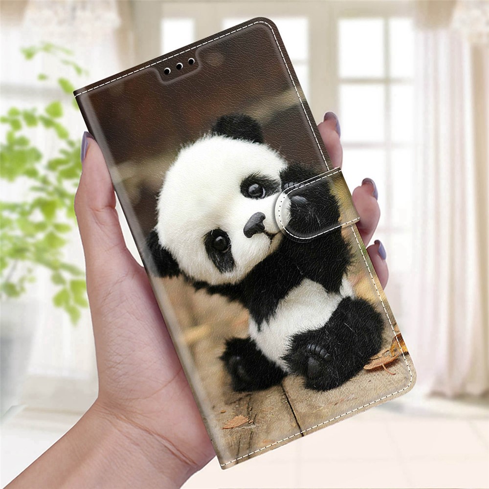 PU Leather Flip Pattern Printing Cover Shockproof TPU Stand Card Slot Case with Strap for Samsung Galaxy A33 5G - C18 Panda-10