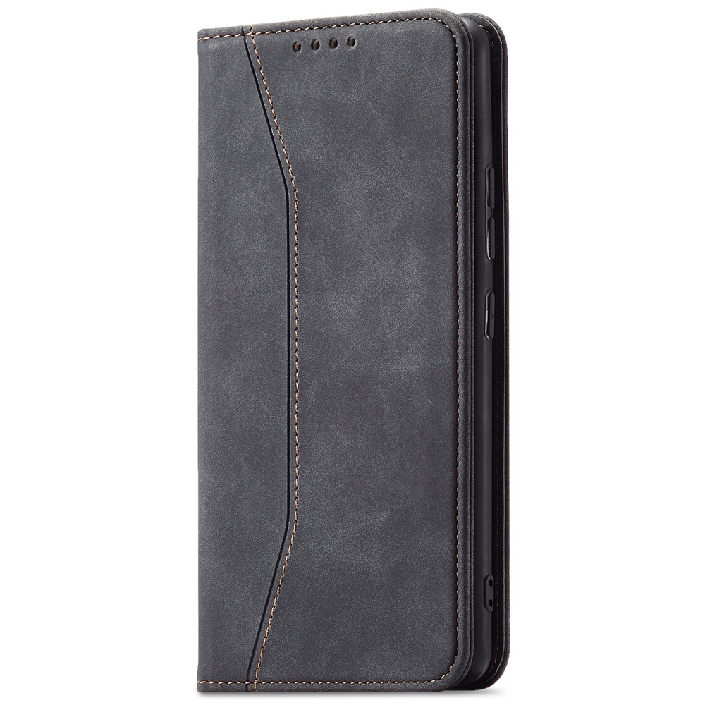Double Edge-fold Sewing Design PU Leather Stand Feature Flip Folio Magnetic Wallet Protective Case for Samsung Galaxy A03s (166.5 x 75.98 x 9.14mm) - Black-2
