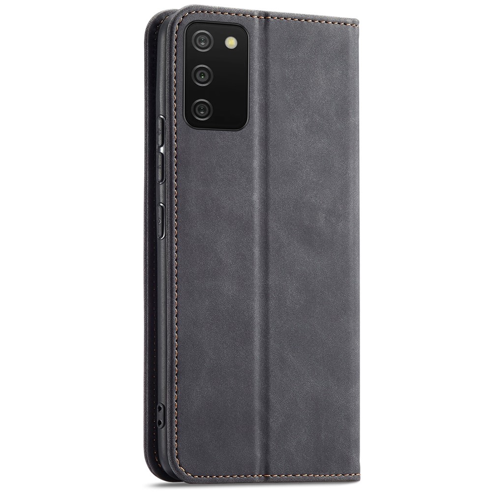 Double Edge-fold Sewing Design PU Leather Stand Feature Flip Folio Magnetic Wallet Protective Case for Samsung Galaxy A03s (166.5 x 75.98 x 9.14mm) - Black-3