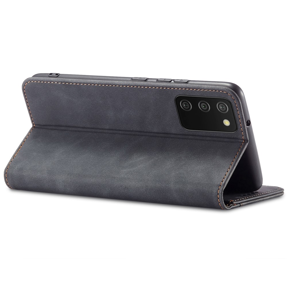 Double Edge-fold Sewing Design PU Leather Stand Feature Flip Folio Magnetic Wallet Protective Case for Samsung Galaxy A03s (166.5 x 75.98 x 9.14mm) - Black-4