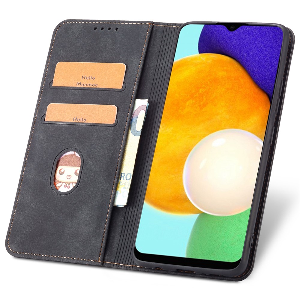 Double Edge-fold Sewing Design PU Leather Stand Feature Flip Folio Magnetic Wallet Protective Case for Samsung Galaxy A03s (166.5 x 75.98 x 9.14mm) - Black-5