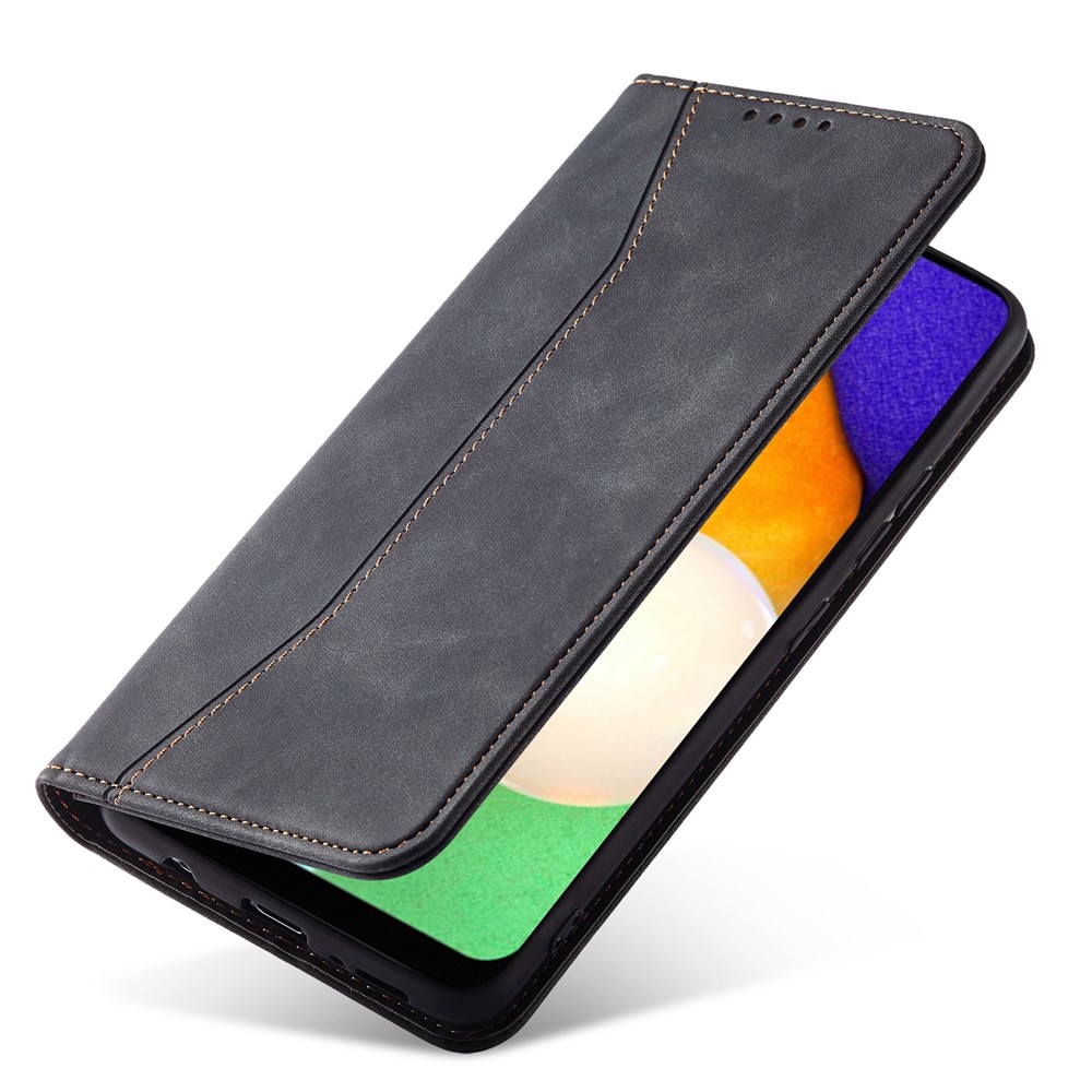 Double Edge-fold Sewing Design PU Leather Stand Feature Flip Folio Magnetic Wallet Protective Case for Samsung Galaxy A03s (166.5 x 75.98 x 9.14mm) - Black-6