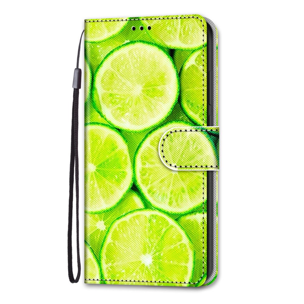 Pattern Printing PU Leather Flip Cover Shockproof TPU Stand Wallet Phone Case with Strap for Samsung Galaxy A03 Core - Lemon-3