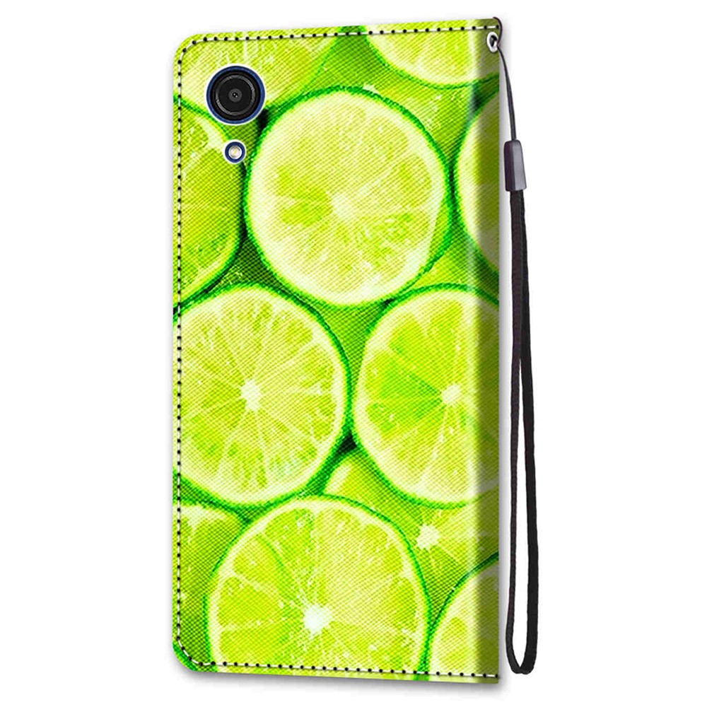 Pattern Printing PU Leather Flip Cover Shockproof TPU Stand Wallet Phone Case with Strap for Samsung Galaxy A03 Core - Lemon-4