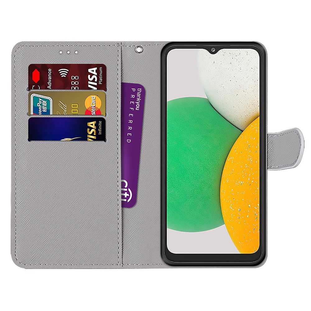 Pattern Printing PU Leather Flip Cover Shockproof TPU Stand Wallet Phone Case with Strap for Samsung Galaxy A03 Core - Lemon-6