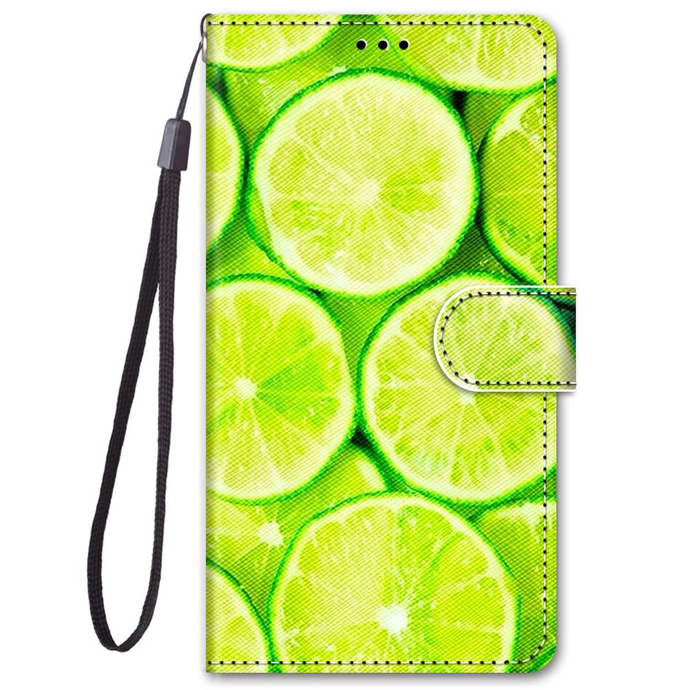 Fully-wrapped Pattern Printing Phone Case PU Leather + TPU Phone Cover with Stand Wallet Strap for Samsung Galaxy S22 5G - B02 Lime-2