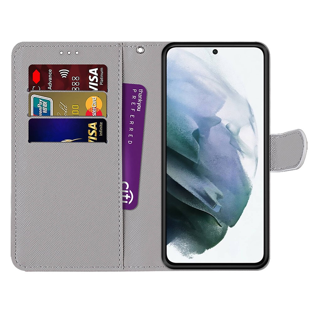 Fully-wrapped Pattern Printing Phone Case PU Leather + TPU Phone Cover with Stand Wallet Strap for Samsung Galaxy S22 5G - B02 Lime-5