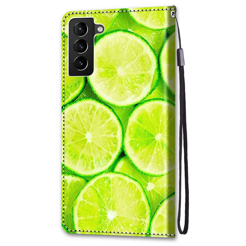 Wallet Design Pattern Printing PU Leather Stand Flip Protective Cover with Strap for Samsung Galaxy S22+ 5G - Lemon-4