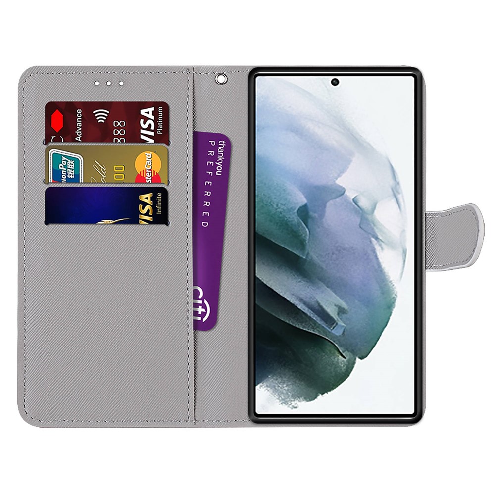 Pattern Printing Phone Case PU Leather + TPU Phone Cover with Stand Wallet and Wrist Strap for Samsung Galaxy S22 Ultra 5G - B02 Lime-6