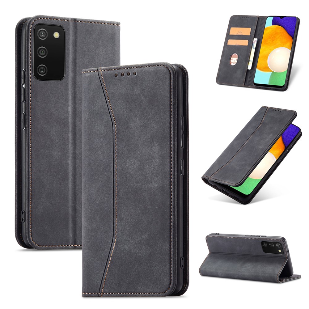 Magnetic Absorption PU Leather Flip Wallet Case Stand Double Edge-fold Sewing Design Phone Cover for Samsung Galaxy A03s (164.2 x 75.9 x 9.1mm) - Black-10