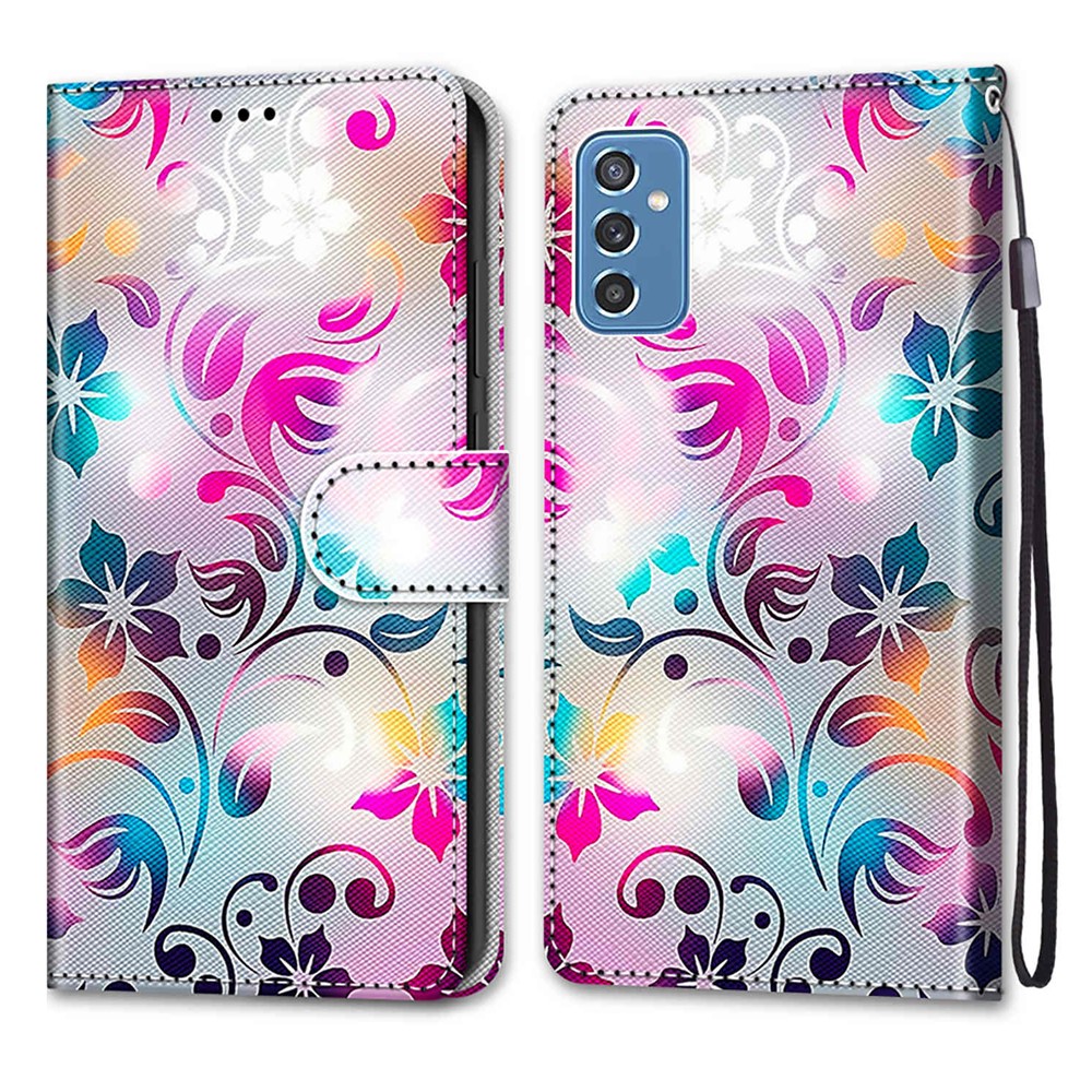 Pattern Printing PU Leather Wallet Phone Case Stand Shockproof Flip Protective Cover with Strap for Samsung Galaxy M52 5G - B07 Gradient Colorful Flowers-1