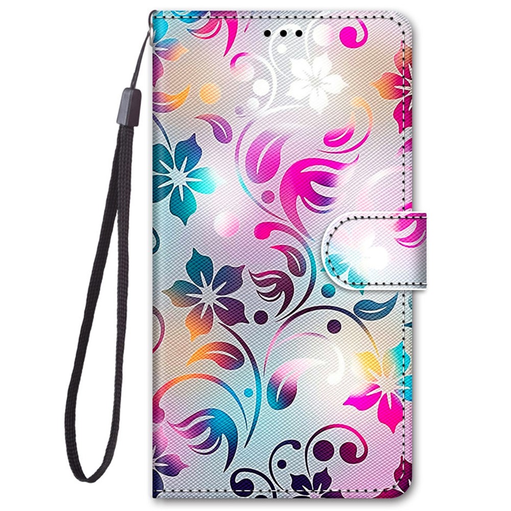 Pattern Printing PU Leather Wallet Phone Case Stand Shockproof Flip Protective Cover with Strap for Samsung Galaxy M52 5G - B07 Gradient Colorful Flowers-2