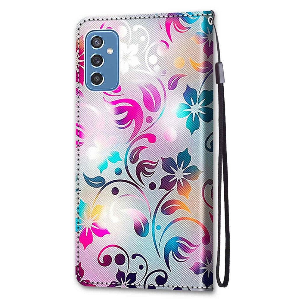 Pattern Printing PU Leather Wallet Phone Case Stand Shockproof Flip Protective Cover with Strap for Samsung Galaxy M52 5G - B07 Gradient Colorful Flowers-3