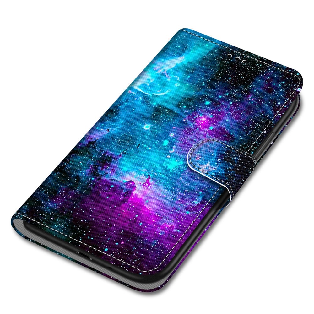 Stand Feature PU Leather Phone Case Pattern Printing Wallet Flip Protective Cover with Wrist Strap for Samsung Galaxy A53 5G - B15 Purple/Green Starry Sky-6