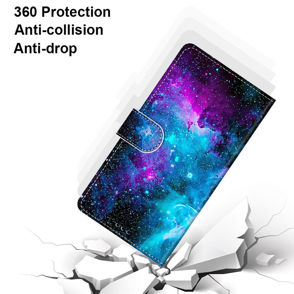 Stand Feature PU Leather Phone Case Pattern Printing Wallet Flip Protective Cover with Wrist Strap for Samsung Galaxy A53 5G - B15 Purple/Green Starry Sky-7