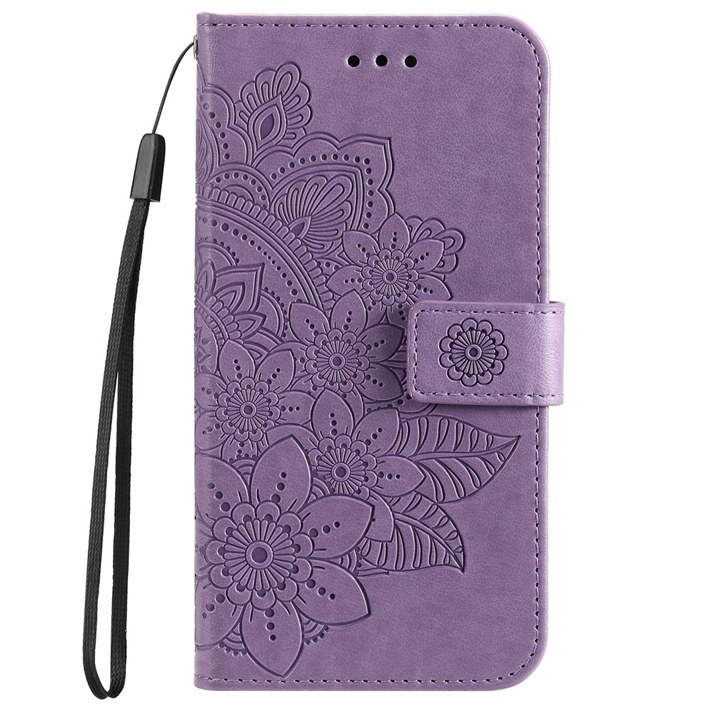 Well-protected Imprinting Flower Double-sided Magnetic Clasp PU Leather Stand Wallet Phone Case Cover with Hand Strap for Samsung Galaxy A53 5G - Purple-2