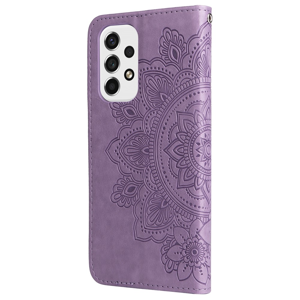 Well-protected Imprinting Flower Double-sided Magnetic Clasp PU Leather Stand Wallet Phone Case Cover with Hand Strap for Samsung Galaxy A53 5G - Purple-3