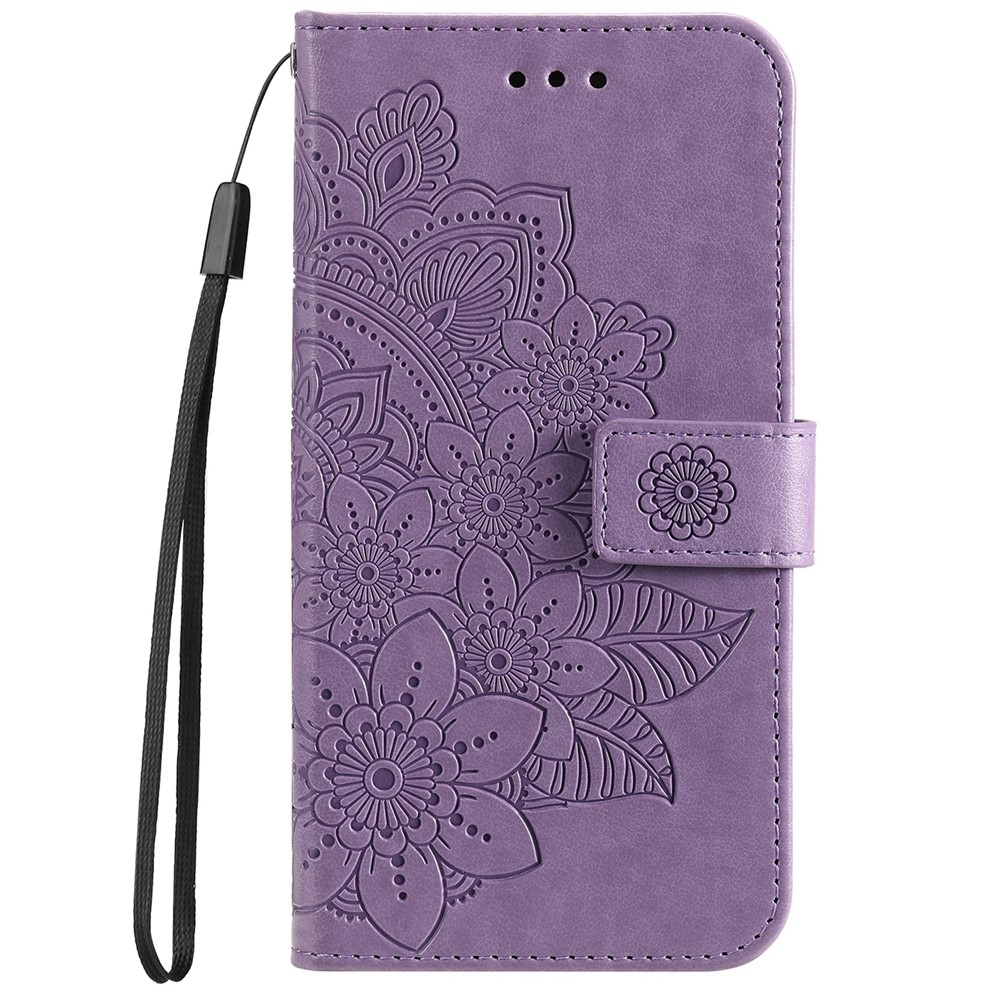Anti-drop Protection Imprinting Flower Double-sided Magnetic Clasp PU Leather Stand Wallet Phone Case Cover with Hand Strap for Samsung Galaxy A03 (EU Version) (166.5x75.98x9.14mm) - Purple-2