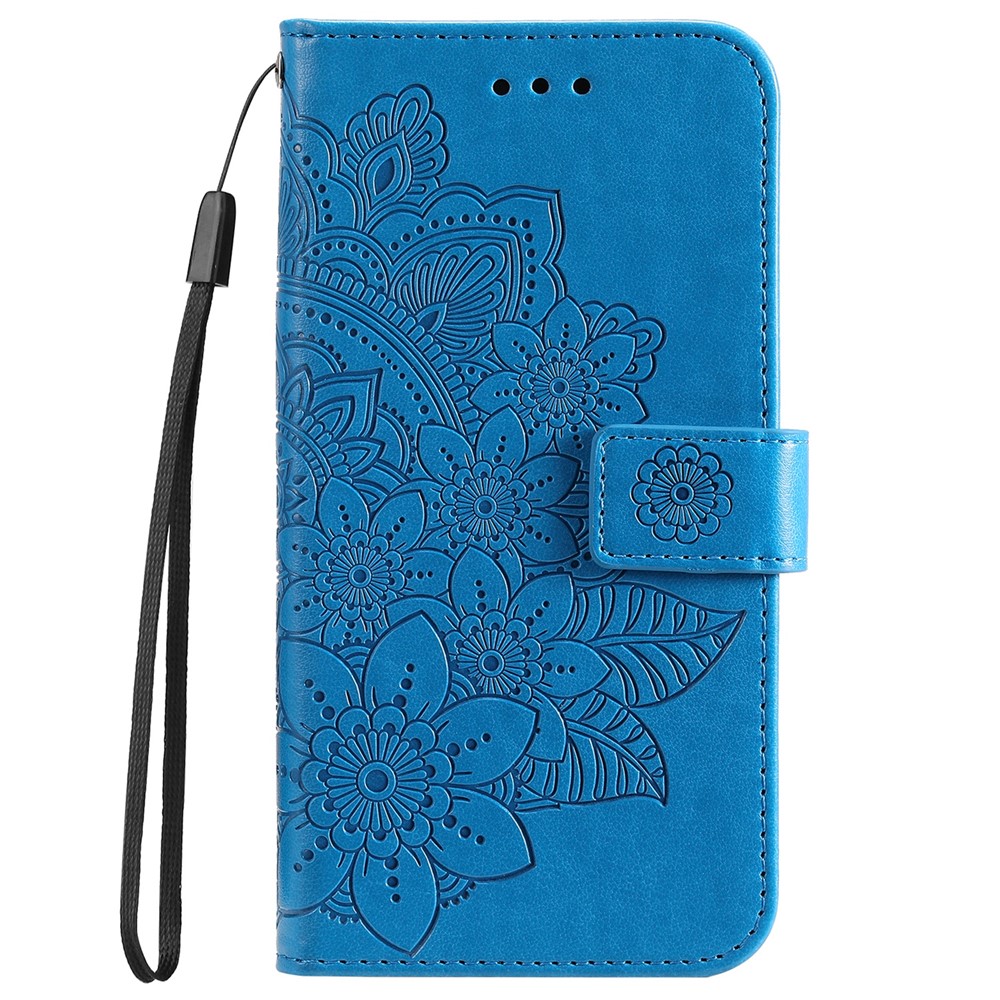 Anti-drop Protection Imprinting Flower Double-sided Magnetic Clasp PU Leather Stand Wallet Phone Case Cover with Hand Strap for Samsung Galaxy A03 (EU Version) (166.5x75.98x9.14mm) - Blue-2