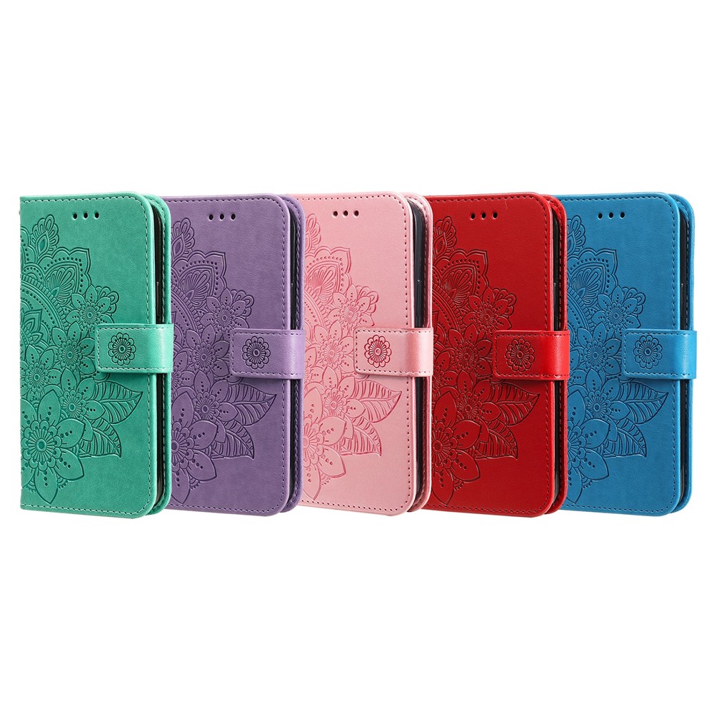 All-round Shockproof Imprinting Flower Double-sided Magnetic Clasp PU Leather Stand Wallet Phone Case Cover with Hand Strap for Samsung Galaxy A03 (Global Version) (164.2x75.9x9.1mm) - Purple-11