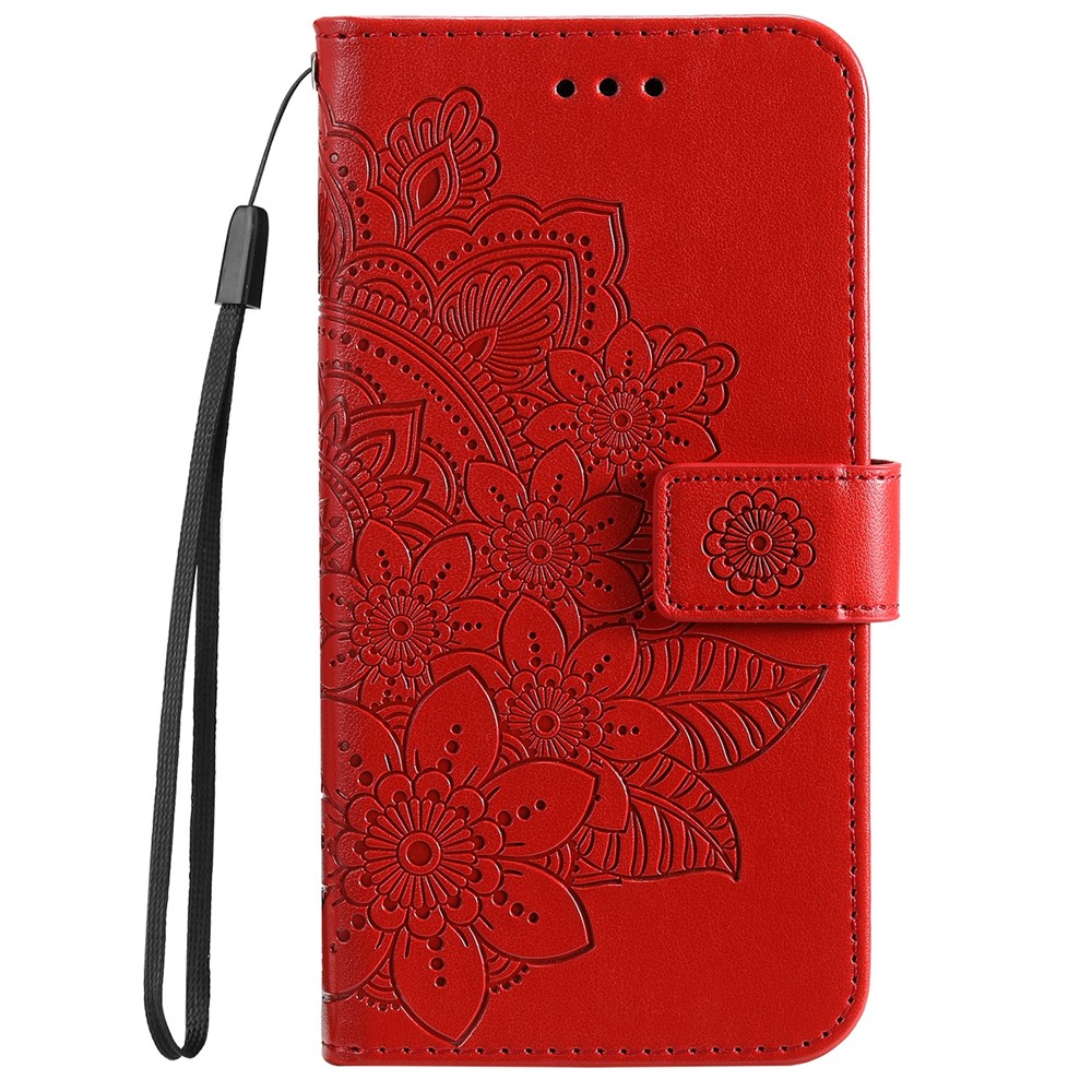All-round Shockproof Imprinting Flower Double-sided Magnetic Clasp PU Leather Stand Wallet Phone Case Cover with Hand Strap for Samsung Galaxy A03 (Global Version) (164.2x75.9x9.1mm) - Red-3