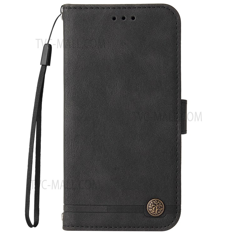 Tree Pattern Metal Button Leather Phone Case Stand Wallet Cover with Strap for Samsung Galaxy A33 5G - Black-2