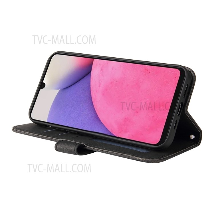 Tree Pattern Metal Button Leather Phone Case Stand Wallet Cover with Strap for Samsung Galaxy A33 5G - Black-5