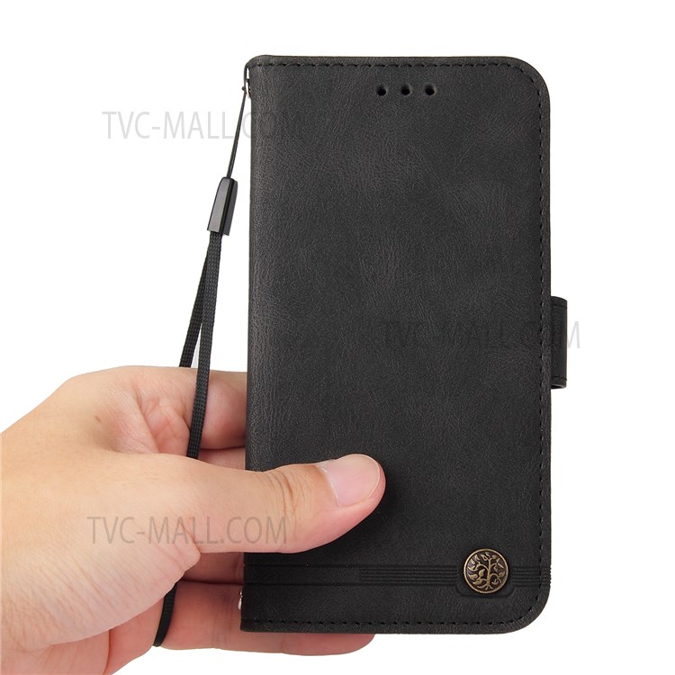 Tree Pattern Metal Button Leather Phone Case Stand Wallet Cover with Strap for Samsung Galaxy A33 5G - Black-8